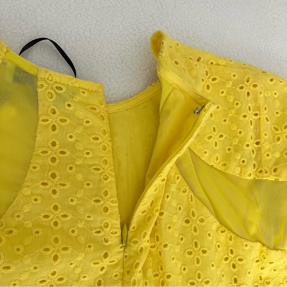 Karina Grimaldi Lila Eyelet Mini Dress Yellow Mesh Cut Outs - Picture 12 of 13